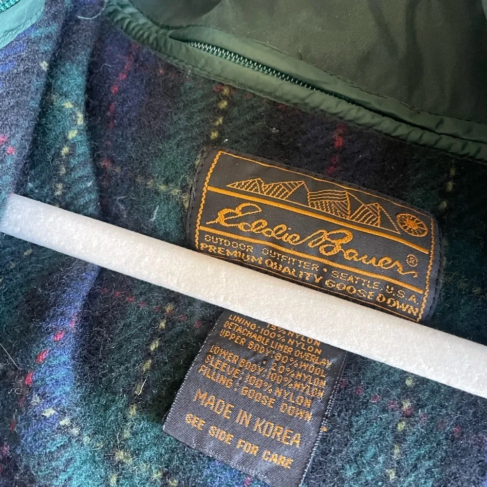Vintage 90s Eddie Bauer Wool Lined Down Insulated Puffer Trench Coat in Green